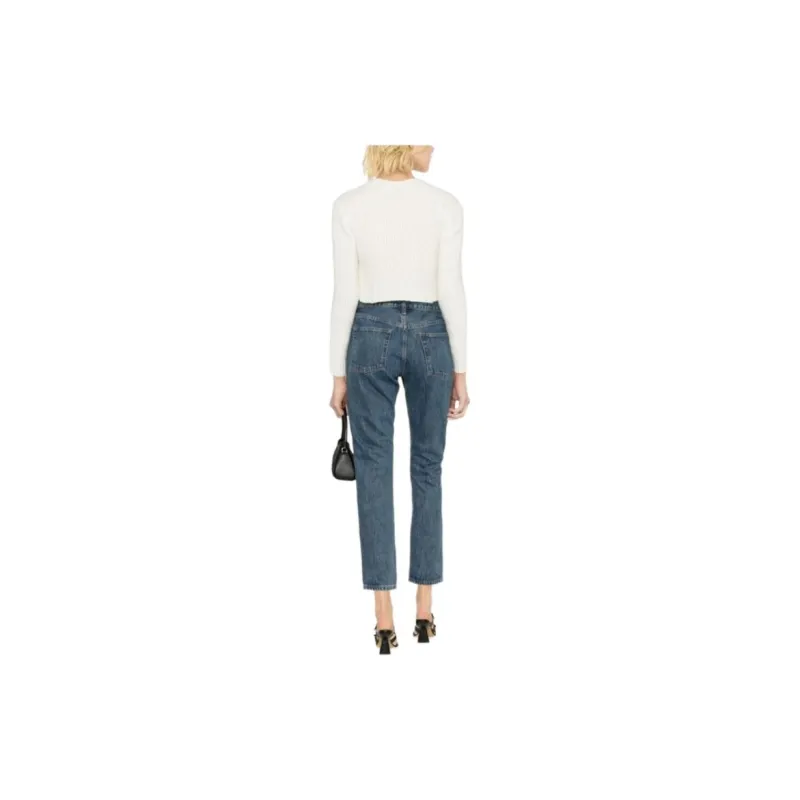 WARDROBE.NYC Cropped Washed Denim Jeans-2