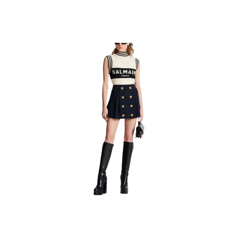 BALMAIN Button Embellished Pleated Skirt-1