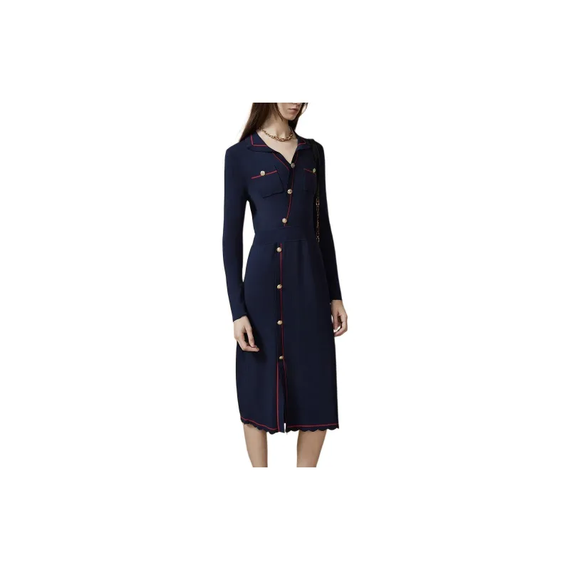 DKNY Long Sleeved Dress Women's Navy Blue-3