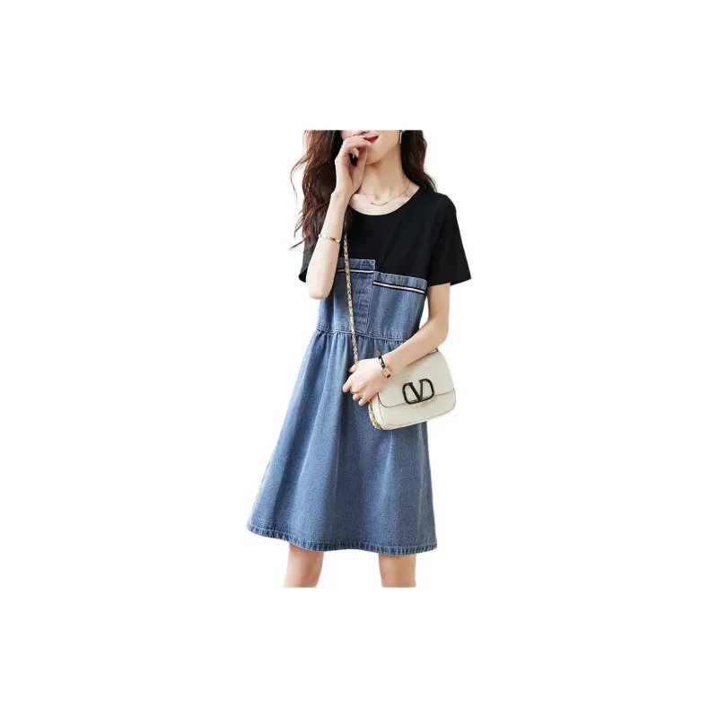Mo Han Yi Mei Short Sleeved Dress Women's Denim Blue-1