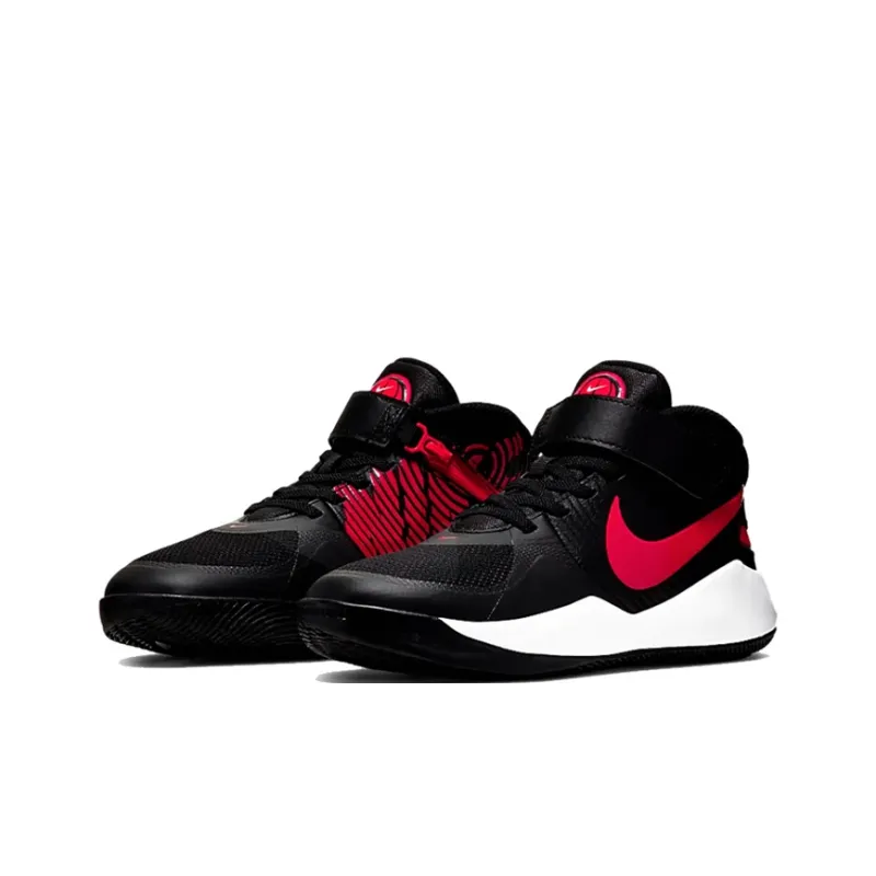 Nike Team Hustle D 9 FlyEase Mid Top Basketball Shoes Black Red Teenagers-1