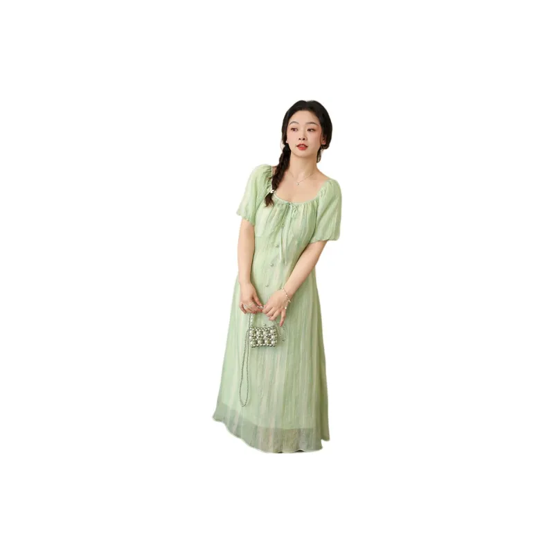 DAMABAIFENBAI Short Sleeved Dress Women's Green-2