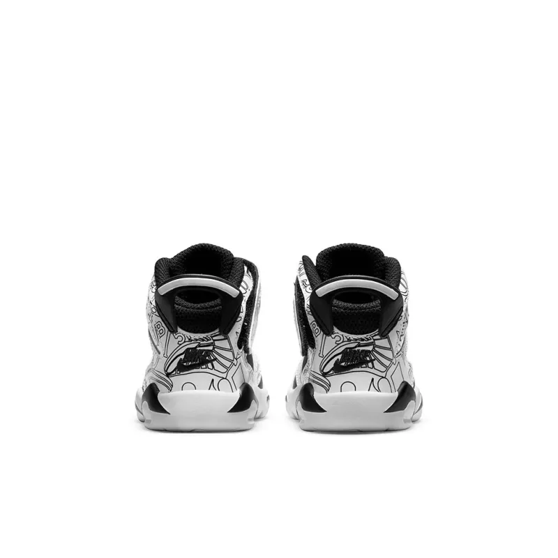 Jordan Air Jordan 6 Retro Little Flex SE High Top Toddler Shoes Black White Graffiti Infant And Toddler-4