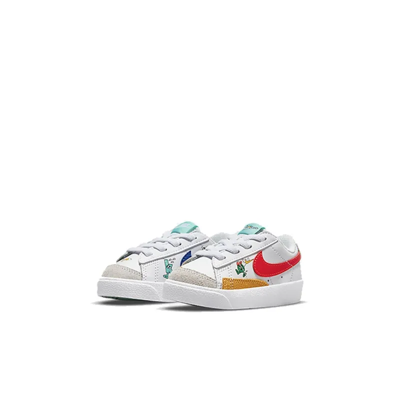 Nike Blazer 77 Slip-Resistant Cushioning Wear-Resistant Low-Top Skateboard Shoes White Red Blue Infant And Toddler-2