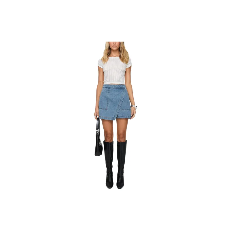 PRINCESS POLLY BENTIEZ DENIM SKORT Denim Shorts Women's MID WASH/Medium Water Wash-1