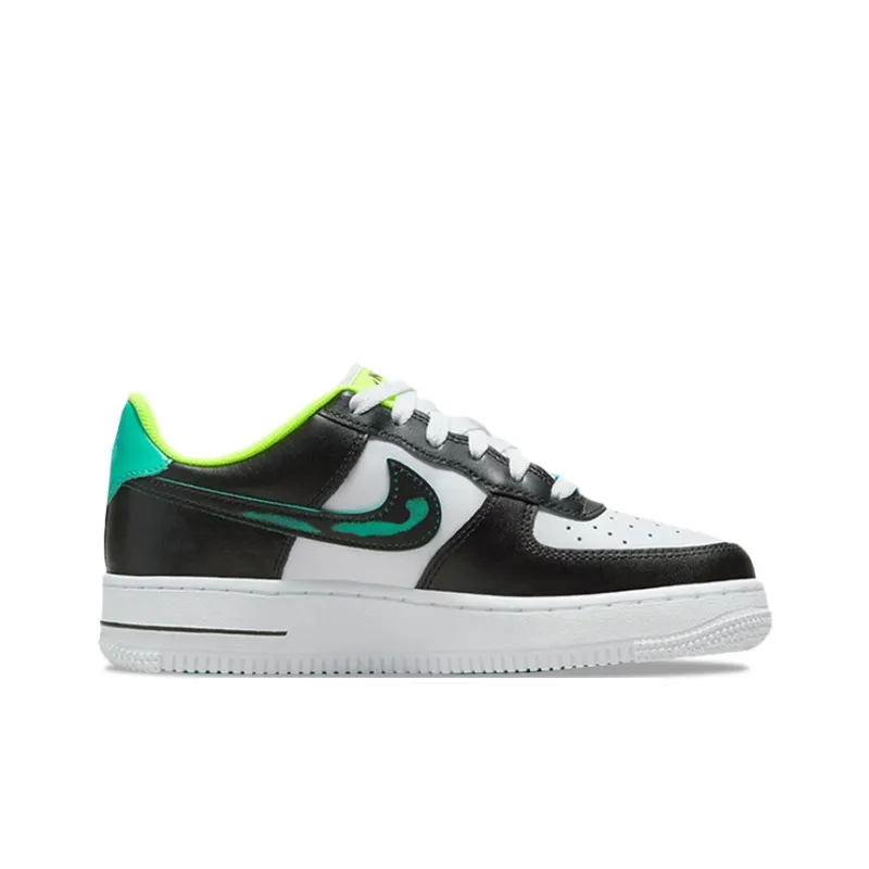 Nike Air Force 1 Graffiti Anti Slip Wear Resistant Low Top Kids' Skateboarding Shoes Black Green Teenagers-1