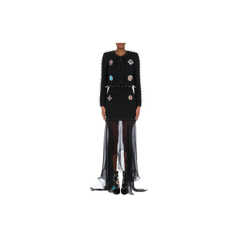 MOSCHINO Punk Couture Bouclé Crop Jacket Jackets Coats Women's Black-1