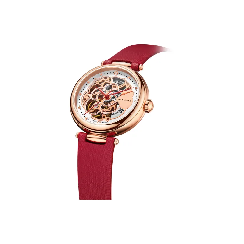 Sea Gull Automatic Mechanical Movement Genuine Leather Strap Watch Women's Watch Cut Out Dial-8