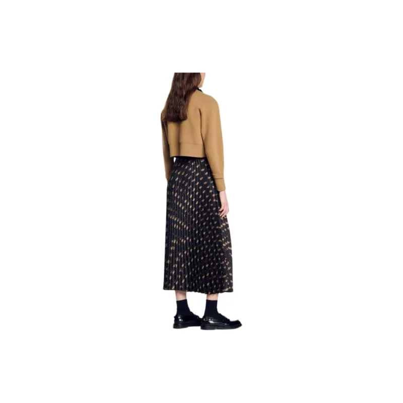 Sandro Printed Pleated Midi Skirt-2