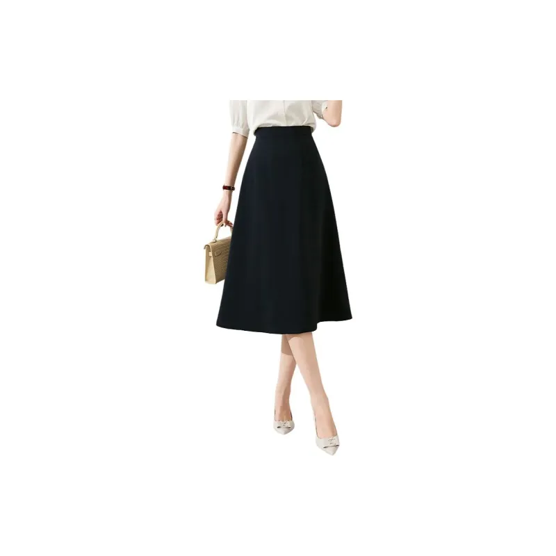 Late White Casual Long Skirts Women's Blue-6