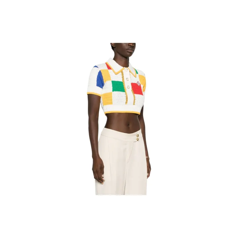 CASABLANCA Checked Crochet Knit Cropped Top 'Multicolor'-2