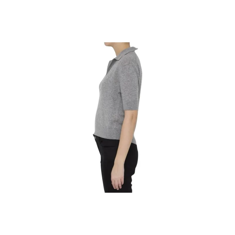KHAITE Jo Short Sleeved Plunging V Neck Polo Top-3