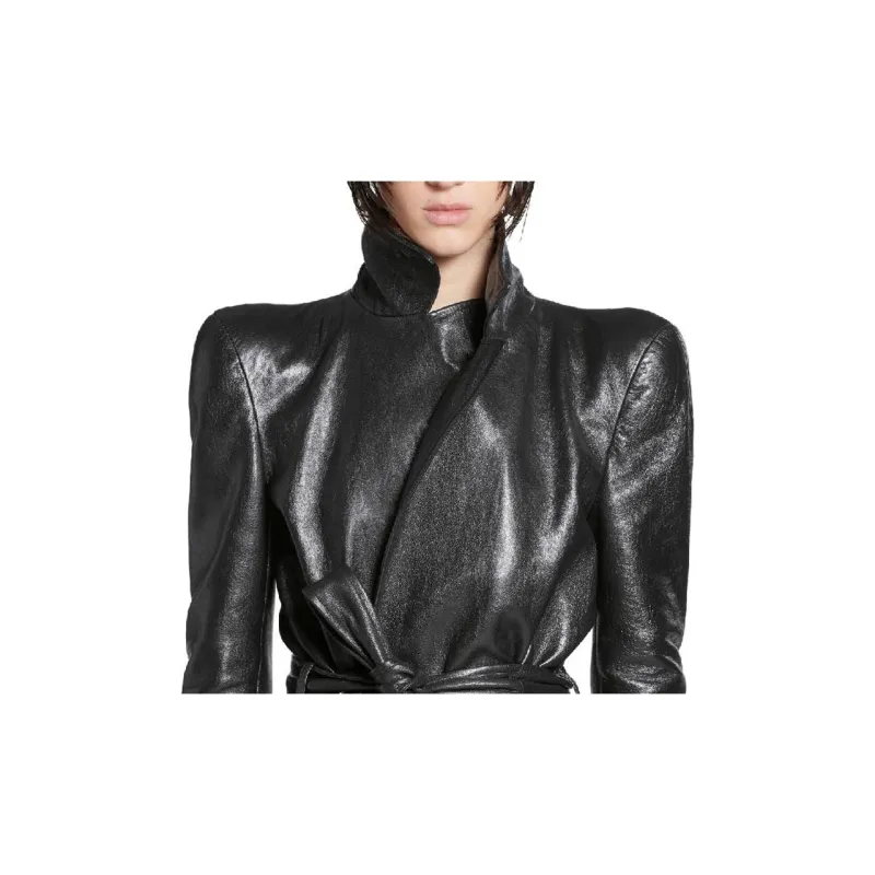 Balenciaga Leather Jackets Women's Black-3