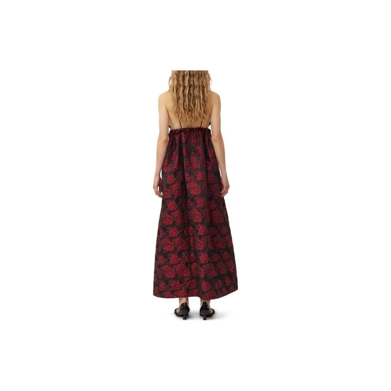 GANNI Botanical Jacquard Long Strap Dress Slip Dress Women's High Risk Red-2