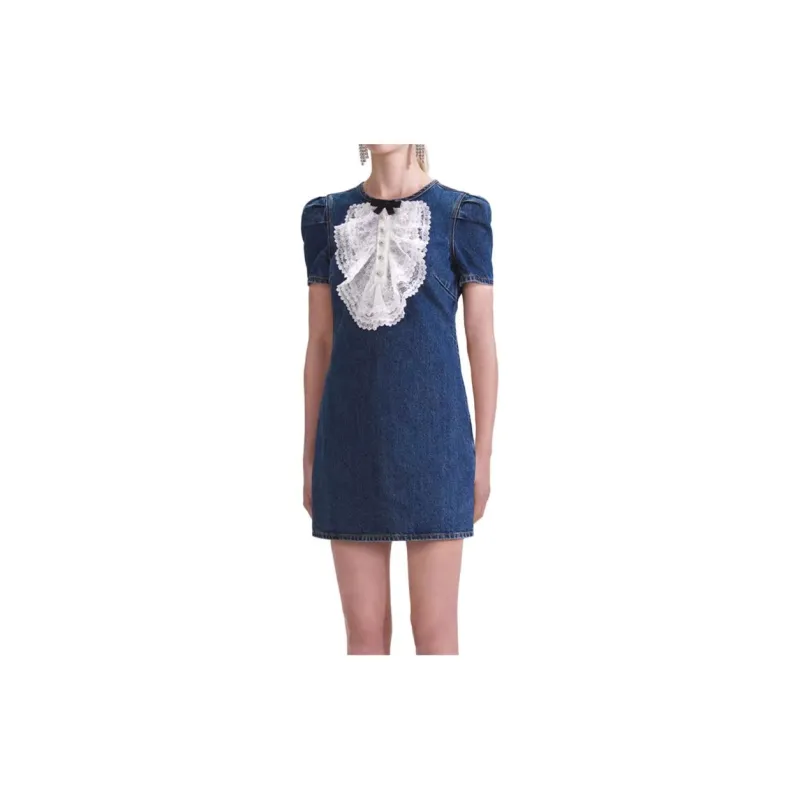 Self portrait Short Sleeved Dress Women's Denim Blue-4