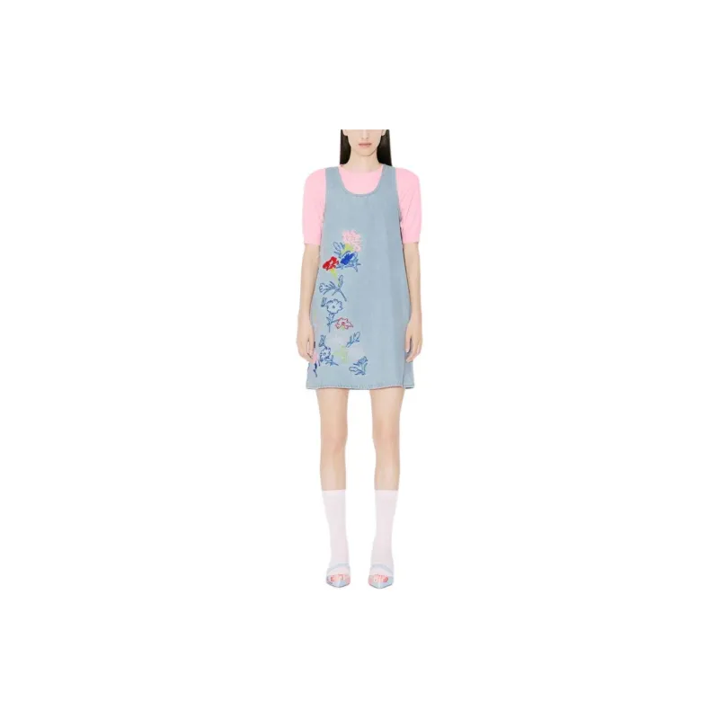 KENZO Floral Patterned Crewneck Denim Dress-2