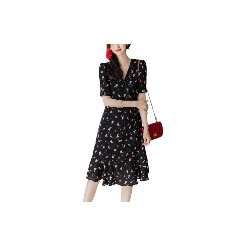 【dme】 Short Sleeved Dress Women's Black-1