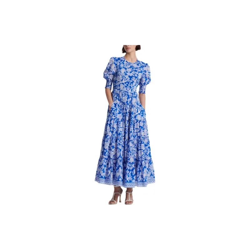 SCANLAN THEODORE Voile Floral Tiered Dress Short-Sleeved Dresses Women's Blue/Blue-1