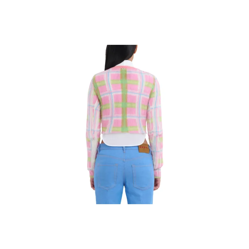 MARNI Fuzzy Wuzzy Printed Brushed Mohair V Neck Sweater 'Pink Gummy'-2
