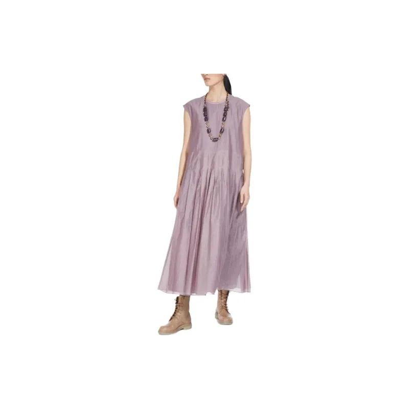 ’S MAX MARA Uriel Collection Cotton And Silk Voile Dress Sleeveless Dress Women's Lilac-3