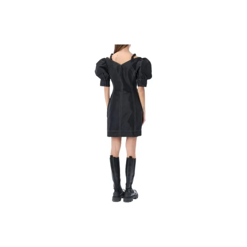 GANNI Short Sleeved Dresses Women's Black-2