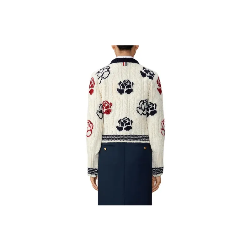 THOM BROWNE Rose Intarsia Buttoned Cardigan-1