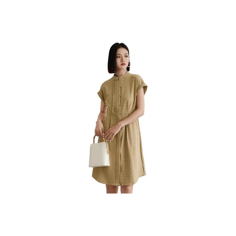 IHIMI Short Sleeved Dress Women's Khaki-1