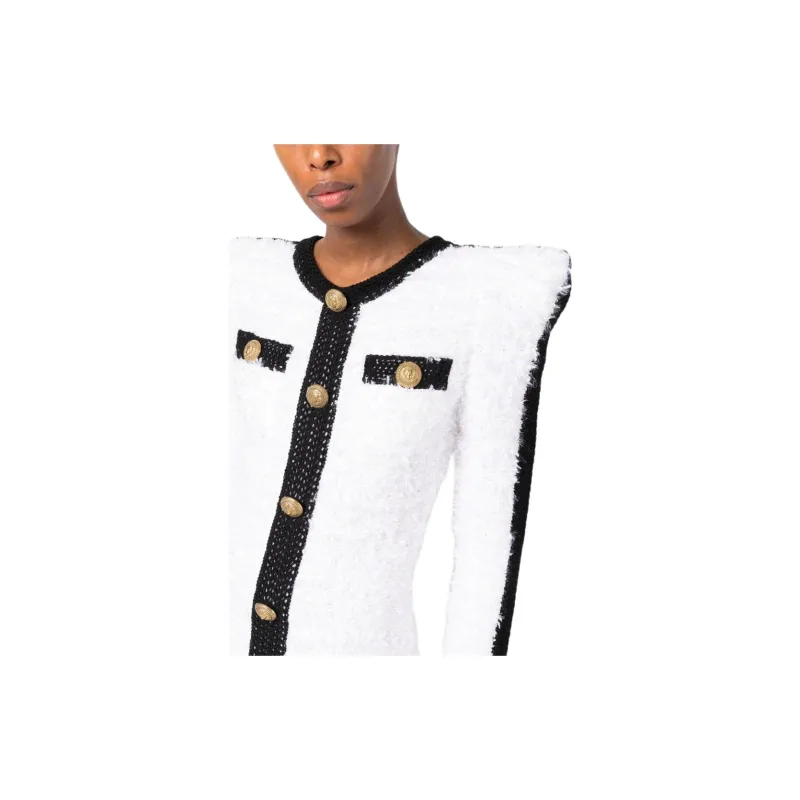 BALMAIN Logo Button Tweed Dress-6