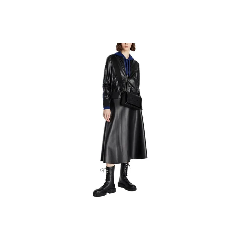 ARMANI EXCHANGE FW23 Leather Long Skirt Women's Black-3