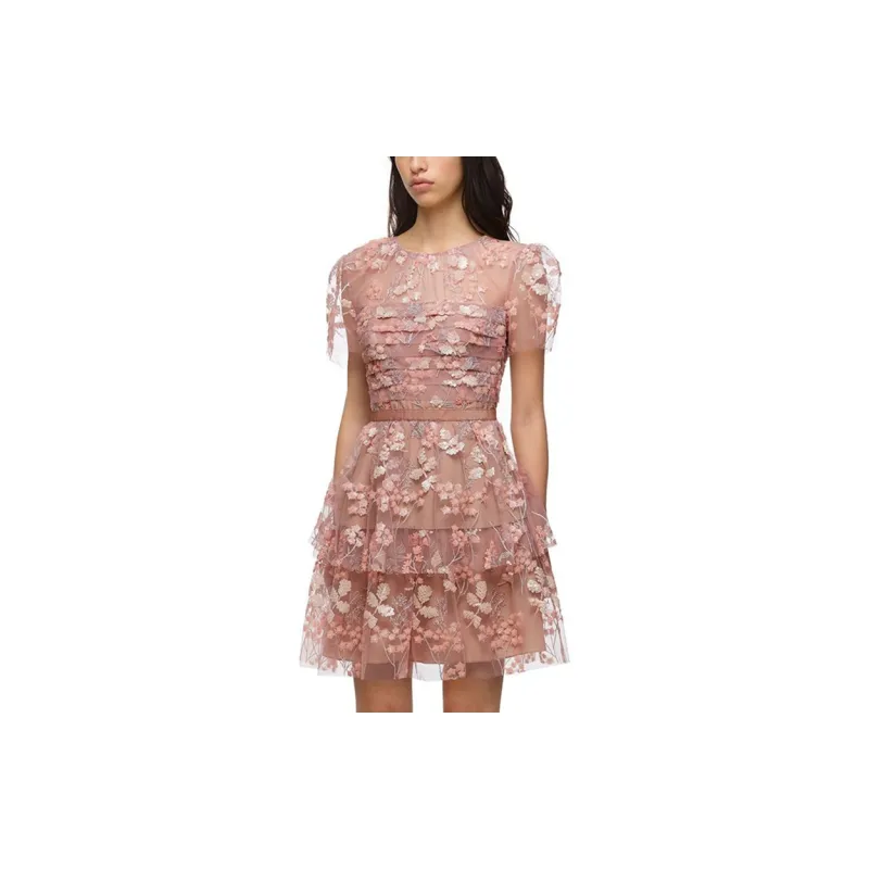 Self portrait FW21 Short Sleeved Dresses Women's Red Pink Floral-3