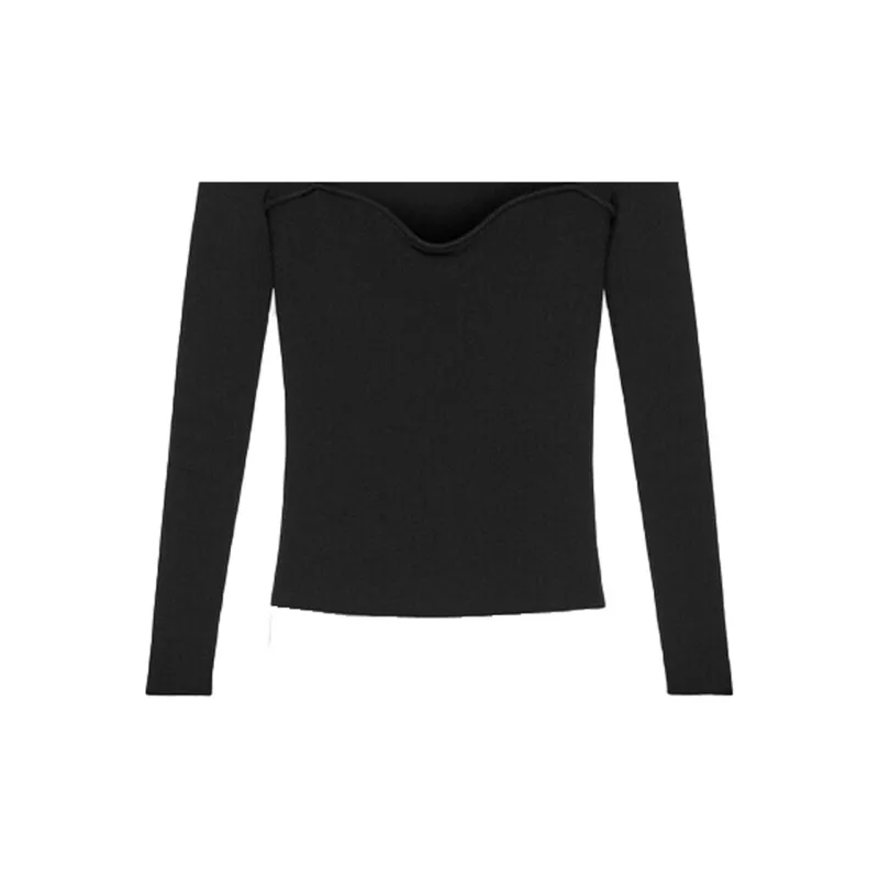 GUCCI Sweetheart Neck Ribbed Knit Sweater Black-5