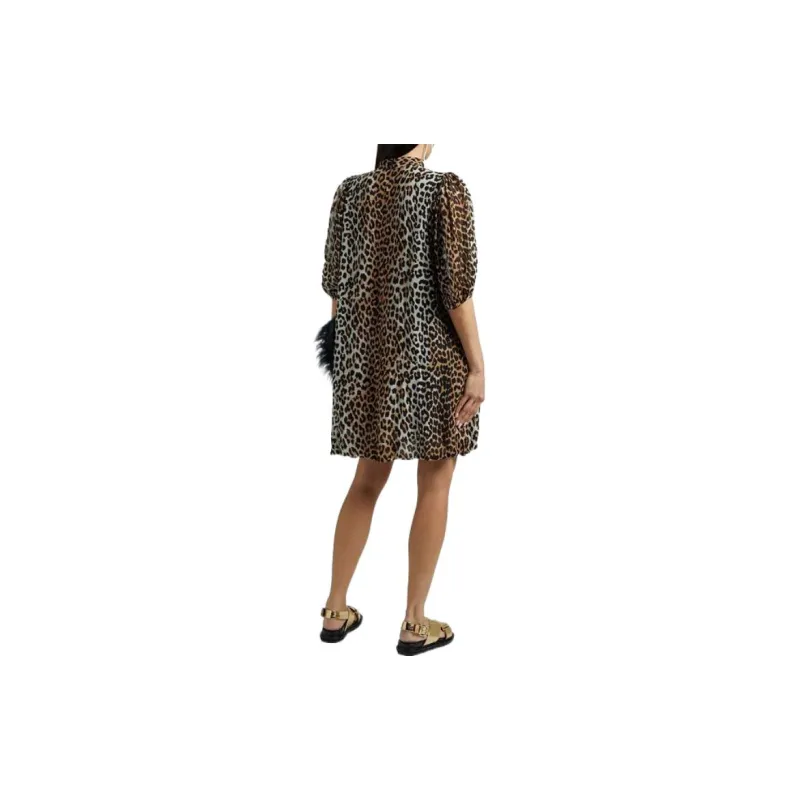 GANNI Short-Sleeved Dresses Women's Brown-1