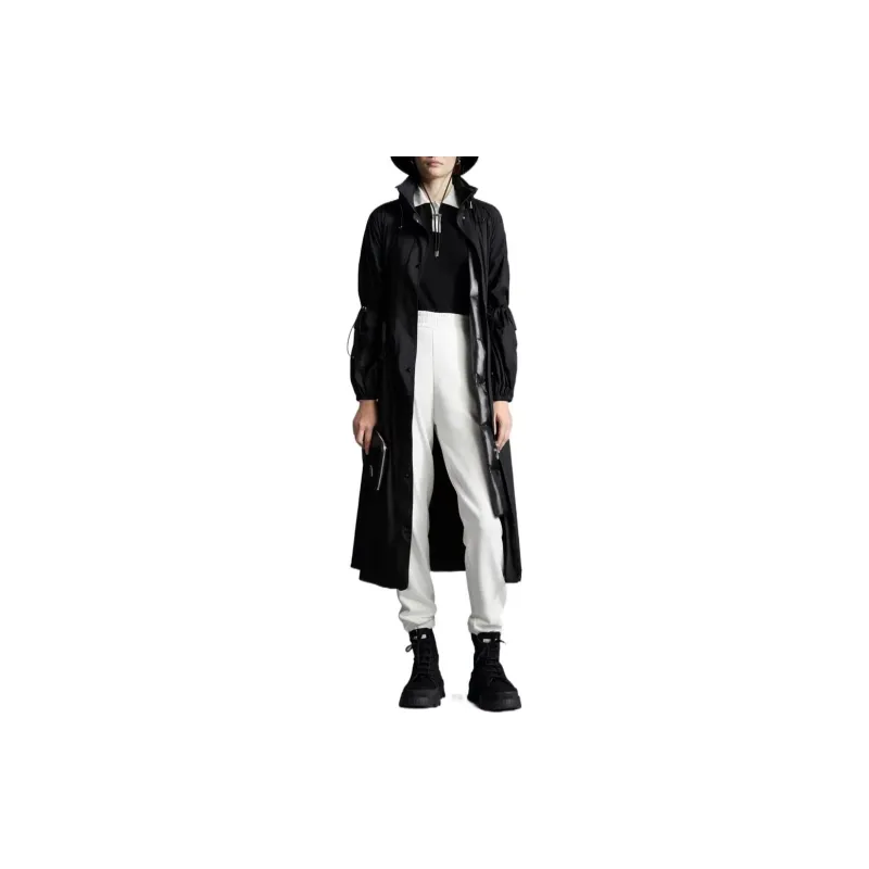 Moncler SS22 Solid Color Hooded Long Down Jacket Women's Black-1