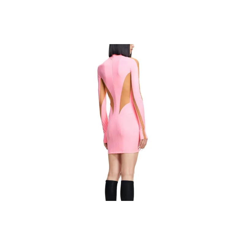 H&M Mesh Paneled Mini Dress Pink/Beige-3