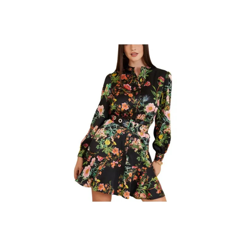 GUESS Long-Sleeved Dresses Women's Floral Black-2