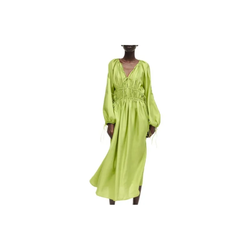 H&M Long-Sleeved Dresses Women's Lime Green-1