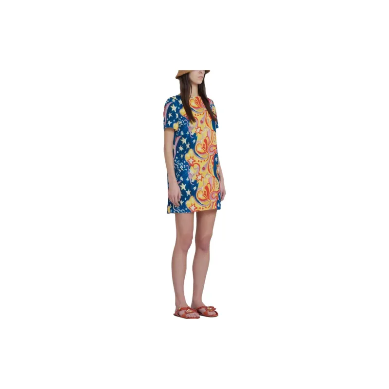 MARNI X No Vacancy Inn Co-brand Short-Sleeved Dresses Women's Blue-3