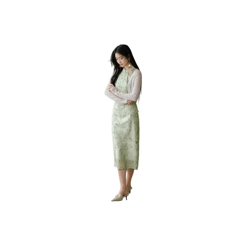 Hopeshow Sleeveless Dress Women's Green Floral-3