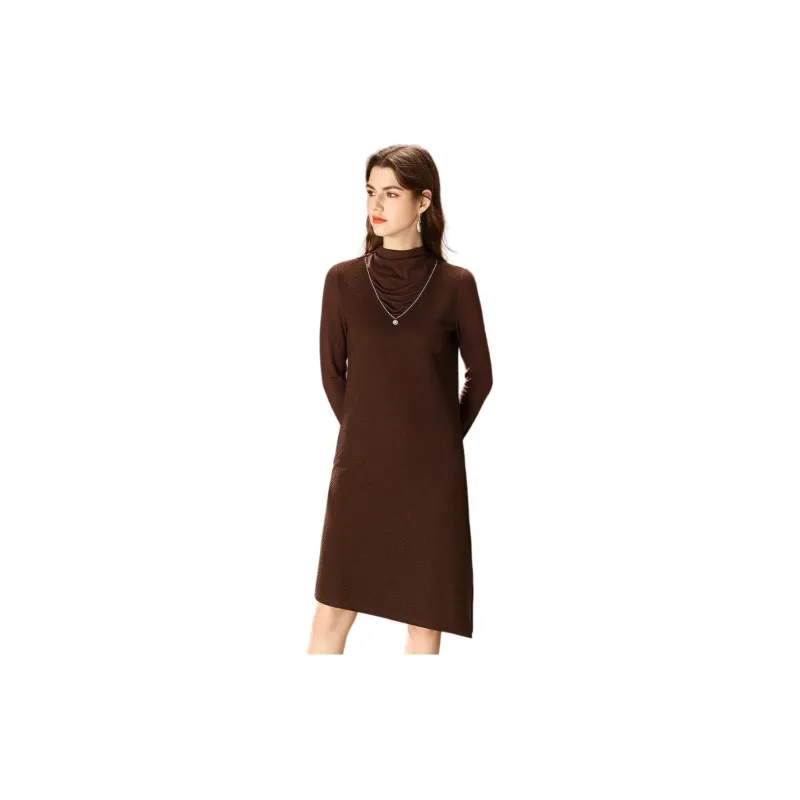 FENHONGMALI Long Sleeved Dresses Women's Coffee-3