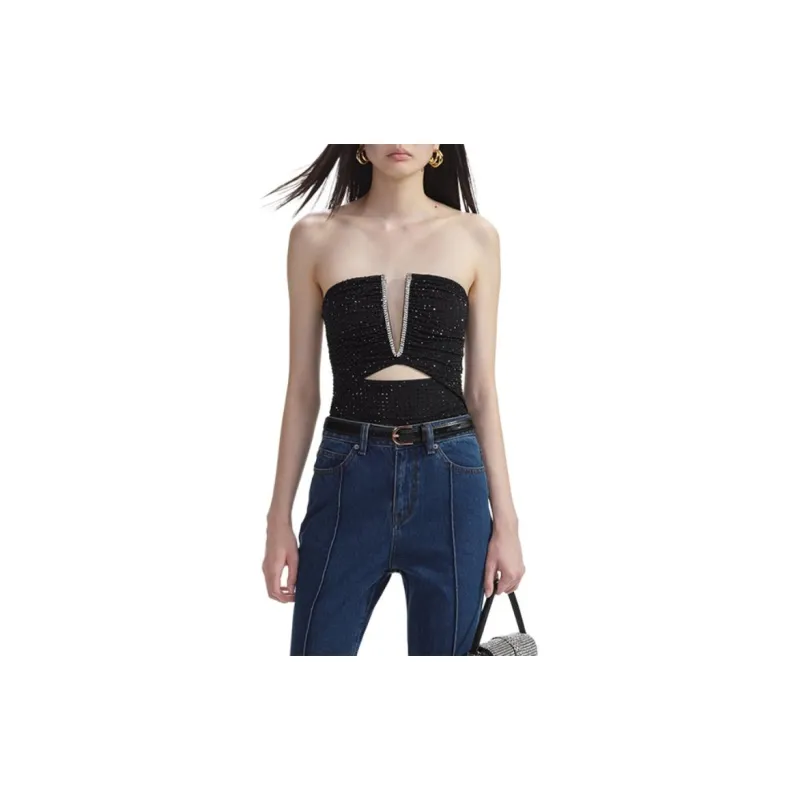 Self portrait Strapless Top Women's Classic Black-3