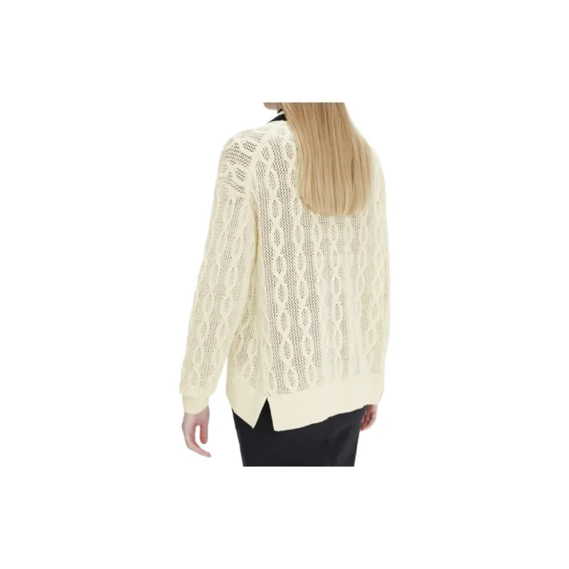 FRED PERRY Open Knit V Neck Jumper Sweater Women's Light Yellow-3
