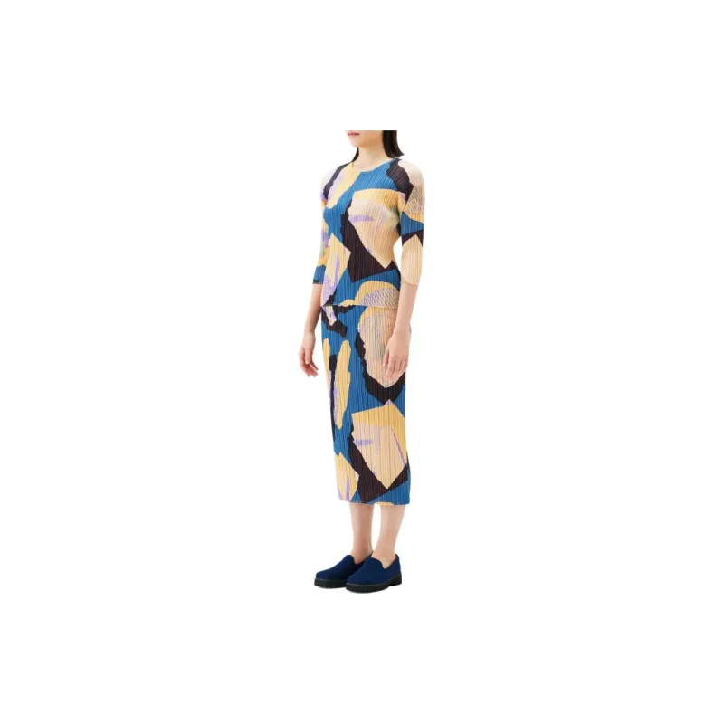 PLEATS PLEASE ISSEY MIYAKE Meteorite Casual Long Skirt Women's Gray Marine Blue-2