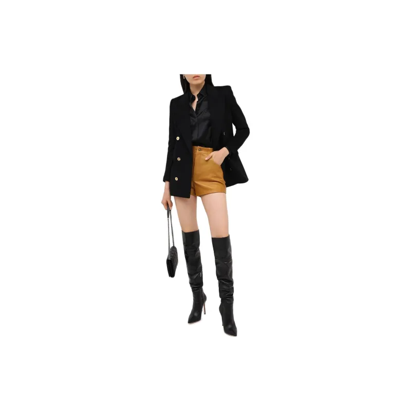 SAINT LAURENT High Waisted Leather Shorts-1