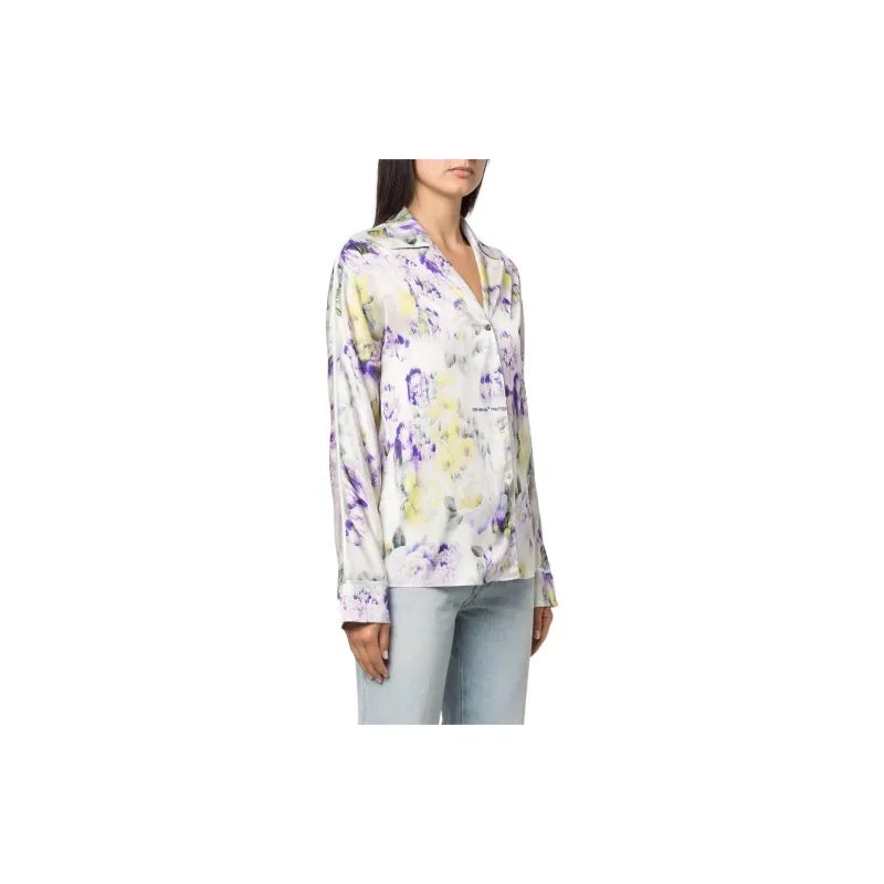 OFF-WHITE Chine Satin Floral-print Shirt-3
