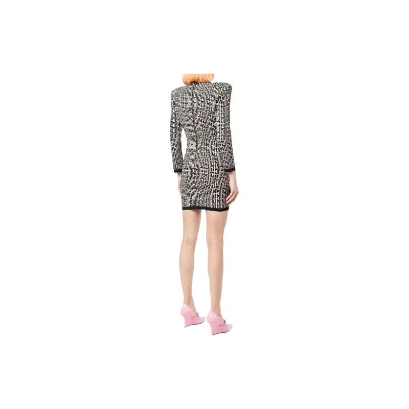 BALMAIN SS22 Long Sleeved Dress Women's Black-2