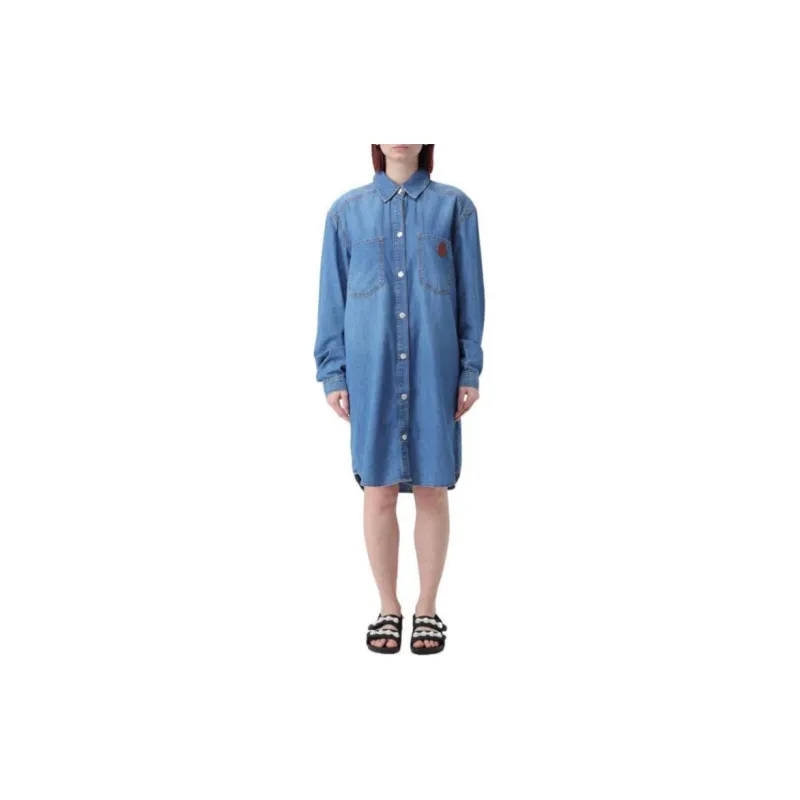 MOSCHINO Peace Sign-embroidered Denim Midi Dress-2