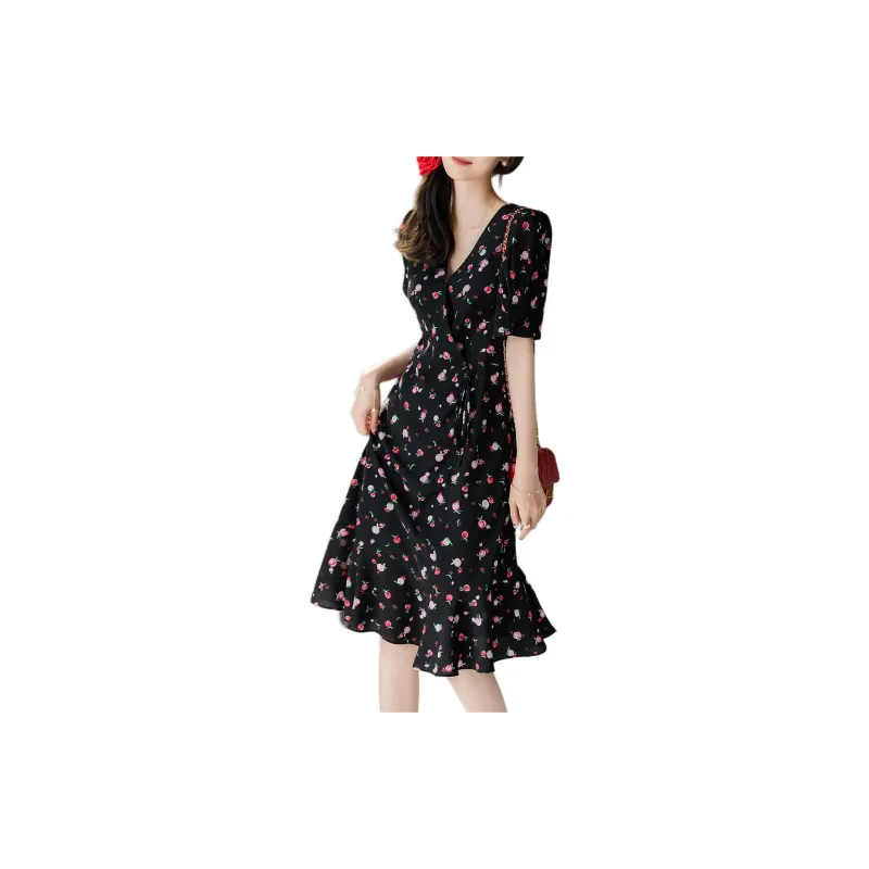 【dme】 Short Sleeved Dress Women's Black-4