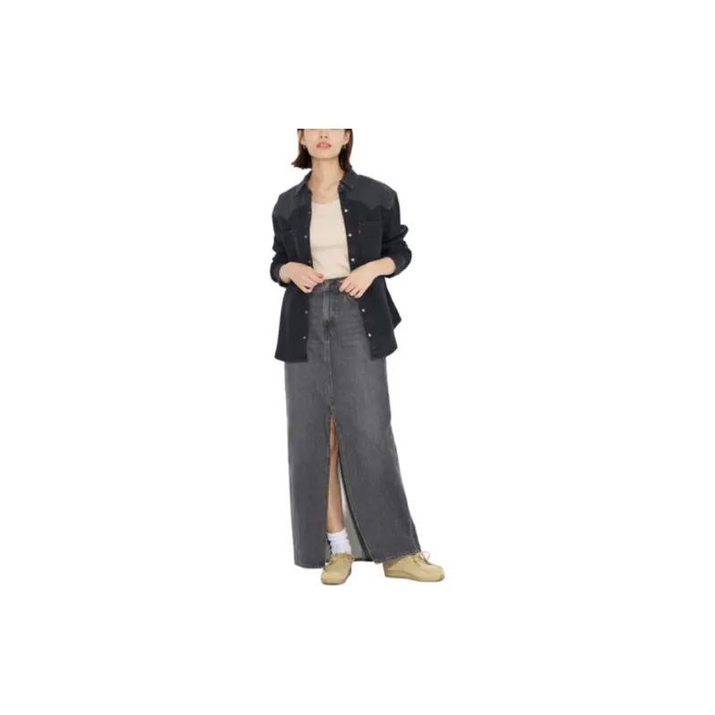 Levi's Denim Long Skirt Women's Black-2