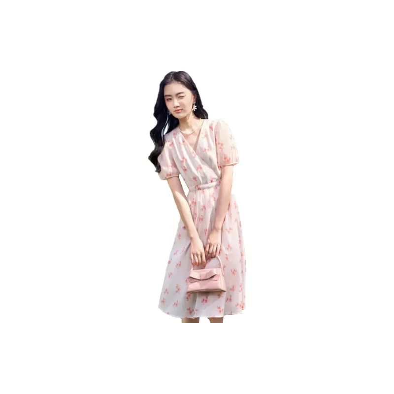 XIANGYING Short Sleeved Dress Women's Pink-3