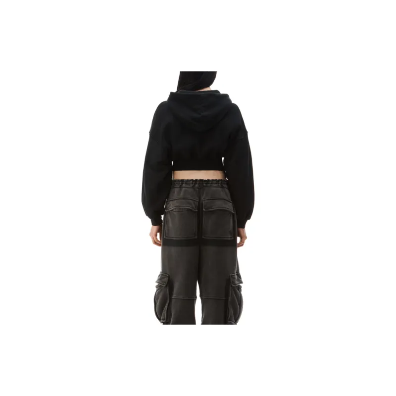 T By Alexander Wang Branded Seam Label Cropped Zip Up Hoodie Faded Black-2